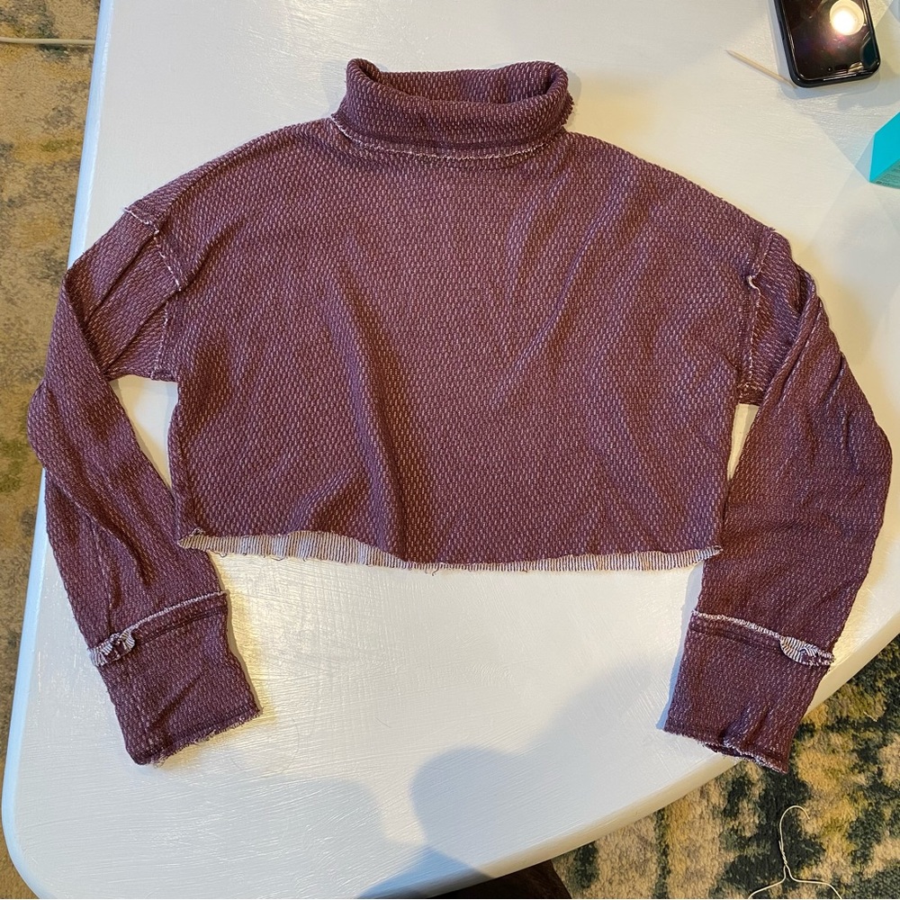 Out From Under Cropped Maroon Turtle-Neck Sweater
